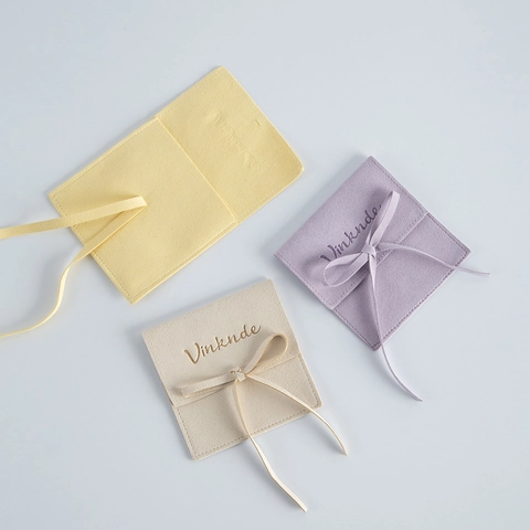 Jewelry Packaging Bag Microfiber Suede Velvet Pouch Ribbon Bow Envelope Storage For Necklace Ring Earring