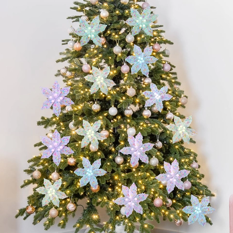 Flores De Navidad Artificiales Purpurina Macaron Forma Estrella Para Árbol De Navidad Corona DIY Decoración Floral Moderna