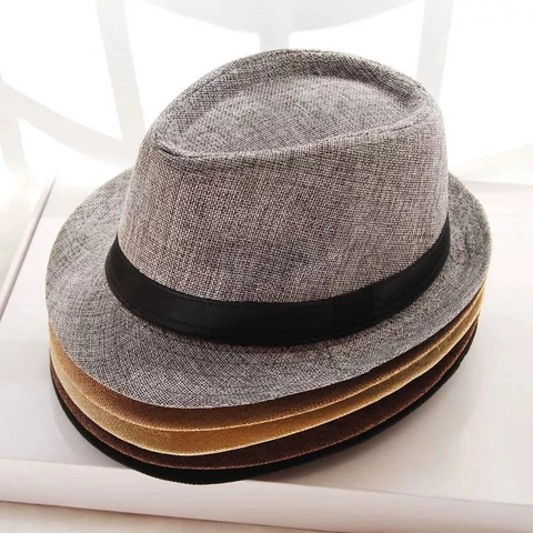Vintage Fedora Hat Woven Polyester Breathable Sun Protection Summer Beach Jazz Cap For Men And Women