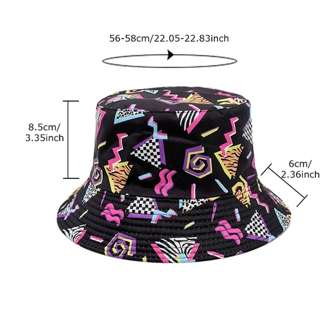 Vintage Geometric Print Bucket Hat Memphis Style Sun Protection Breathable Polyester Summer Outdoor Fisherman Hat For Women