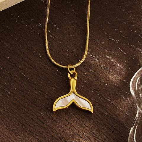 Walvisstaart Hanger Ketting Roestvrij Staal Kunstparelmoer Schelp Inleg Slangenketting Minimalistische Sieraden Voor Dames