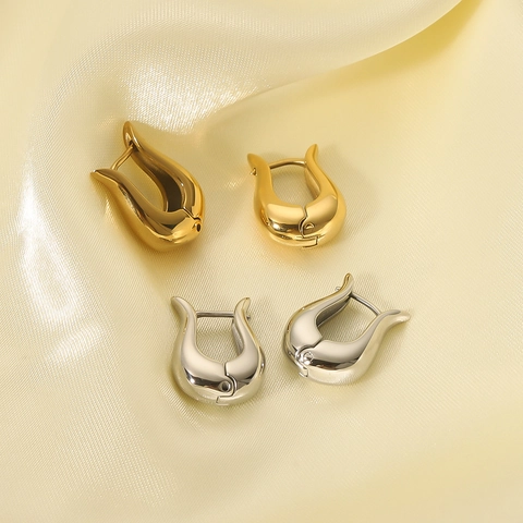 Pendientes de Botón de Tulipán Geométrico Irregular de Acero Inoxidable Minimalista Francés para Mujer Joyería de Diseño