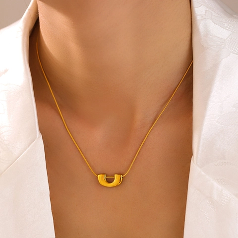 Collar Y Pendientes Minimalistas En Forma De U Acero Inoxidable Chapado En Oro De 18K Colgante Geométrico Joyería Para Mujer