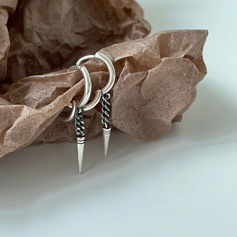 Orecchini A Cerchio In Argento Sterling 925 Con Pendente A Punta Lunga Catena Stile Punk Francese Retrò Per Donna