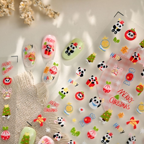 Adesivi Unghie Natale Panda Cartone Animato Omino Zenzero Decorazione Manicure Vacanze Autoadesivo DIY