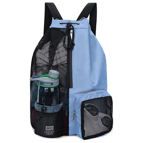 Mesh Drawstring Backpack Oxford Cloth Breathable Wet Dry Separation Swimming Beach Gym Workout Sports Bag For Unisex