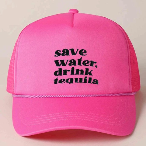 Casquette Trucker Imprimée Lettres Save Water Drink Tequila Maille Polyester Respirante Ajustable Style Rétro Street