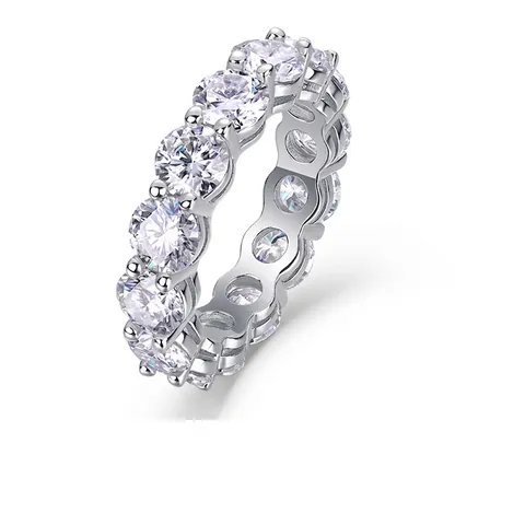 925 Sterling Silver Moissanite Eternity Ring For Women Round Brilliant Cut Pave Set Anniversary Wedding Band Fashion Jewelry