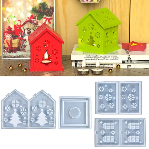 Christmas House Silicone Mold Snowflake Christmas Tree Hollow DIY Candle Holder Night Light Epoxy Resin Casting Craft
