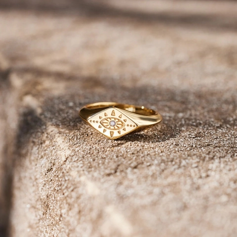 925 Sterling Silber Evil Eye Ring Für Damen Geometrischer Rhombus Siegelring Mit Zirkonia Minimalistischer Modeschmuck