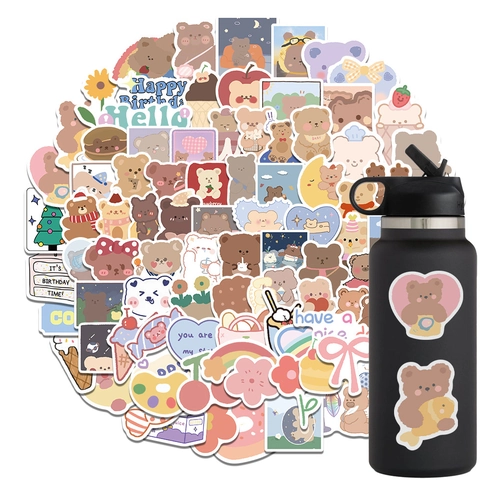Cute Cartoon Bear Stickers Waterproof PVC Graffiti Decals For Laptop Luggage Guitar Water Bottle Matte Finish Korean Style