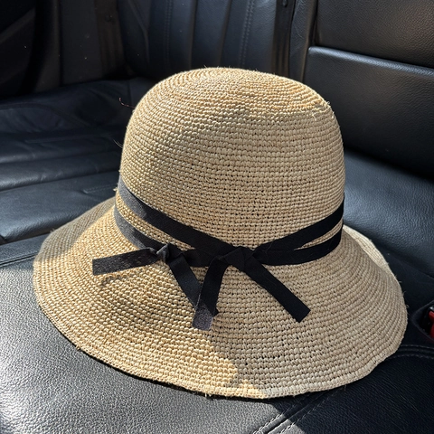 Handmade Raffia Bucket Hat Foldable Wide Brim Sun Protection Beach Summer Bow Ribbon Shapeable For Women