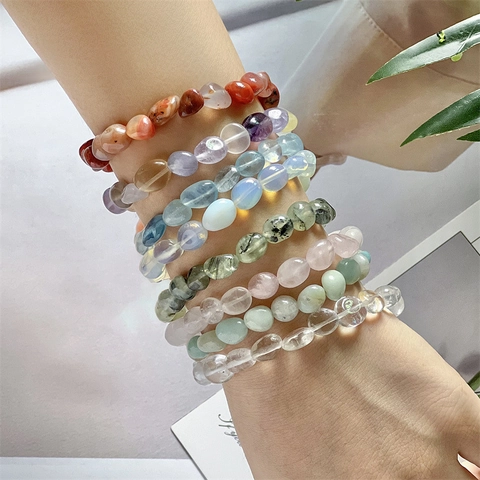 Bracelet Élastique En Perles De Pierre Naturelle Irrégulières Polies Fait Main Cristal Améthyste Bijoux De Mode Femmes Hommes