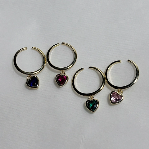 Anello Aperto Con Ciondolo A Cuore Rame Zirconia Placcato Oro Regolabile Vintage Elegante Gioielli Per Donna
