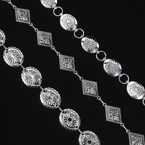 Vintage Bohemian Metalen Tailleketting Voor Dames Gegraveerde Bloemen Concho Riem Mode Decoratieve Lichaamssieraden Jurk Accessoire