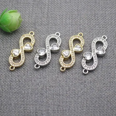 Pendentif Connecteur Cœur Infini Micro Pavé Zircone Cuivre Plaqué Or Double Boucle Lien Pour Bijoux DIY