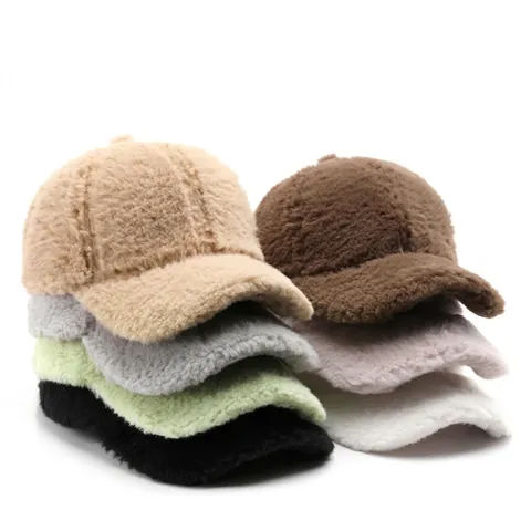 Berretto Da Baseball In Peluche Pelliccia Sintetica Inverno Caldo Spesso Stile Lana Di Agnello Tinta Unita Tesa Curva All'aperto