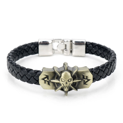Herren Retro Punk Totenkopf Geflochtenes PU Leder Armband Legierung Gothic Verstellbar Armreif