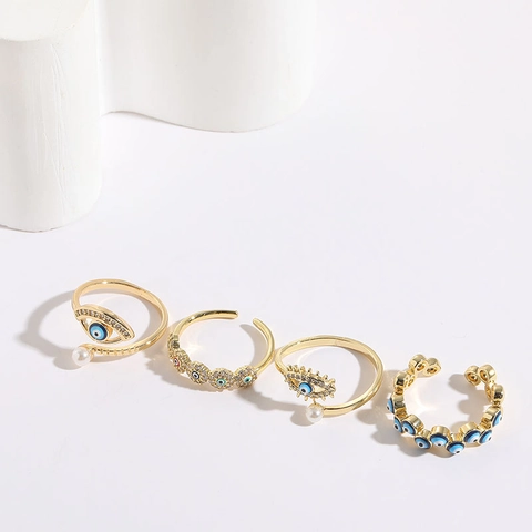 Anillos Ajustables Ojo Turco Cobre Circonita Perla Artificial De Imitación Esmalte Joyería Para Mujeres Accesorio Moda Regalo Cumpleaños