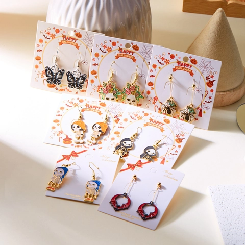 Halloween Enamel Alloy Earrings Skeleton Ghost Pumpkin Asymmetrical Gothic Holiday Jewelry For Women