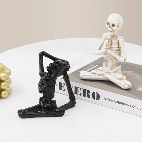 Yoga Skeleton Figurines Resin Gothic Reading Ghost Sculpture Halloween Desktop Ornament Home Decor Accents