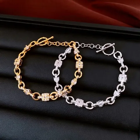 Armband T-Sluiting Koper Zirkonia Vierkant Geometrisch Luxe Mode Sieraden Dames Elegant Trendy Cadeau