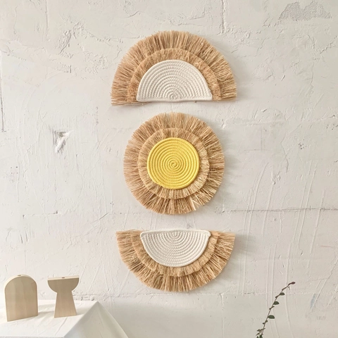 Decorazione Parete Rafia Intrecciata Mano Boemia Paglia Corda Cotone Perle Legno Stile Nordico Ornamento Arte Casa Salotto