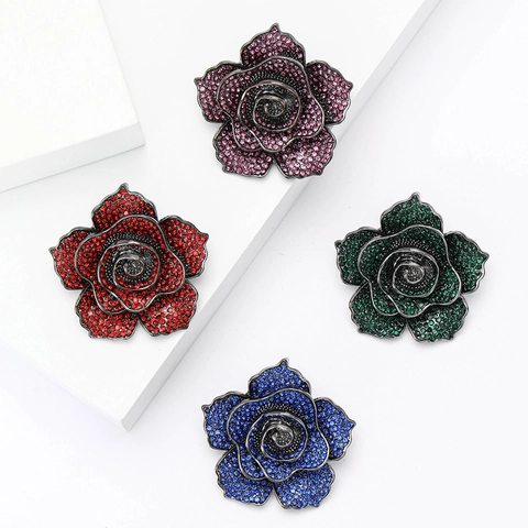 Vintage Spilla Rosa Strass in Lega per Donna Elegante Spilla Floreale Accessori per Abiti da Sposa Gioielli per Feste