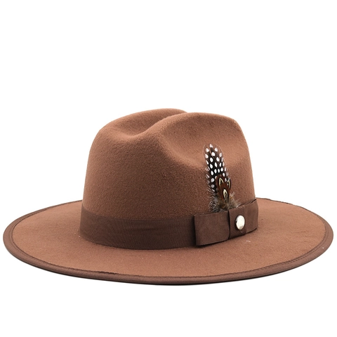 Cappello Fedora Vintage Tesa Larga Feltro Stile Cowboy Occidentale Con Decorazione Piuma Per Uomini Donne Viaggi Casual