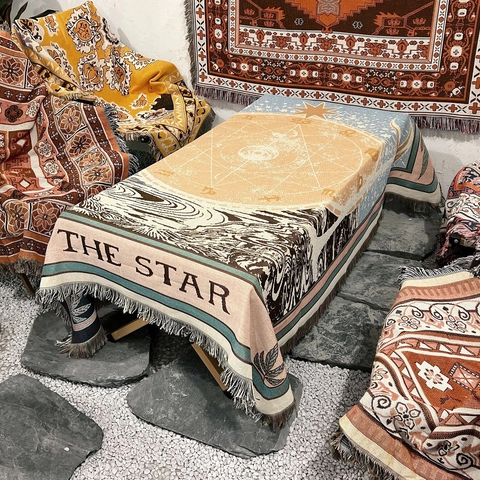 Coperta Intrecciata Tarocchi Boho Cotone Nappa Decorativa Copridivano Picnic All'Aperto Campeggio Biancheria Da Letto Arazzo