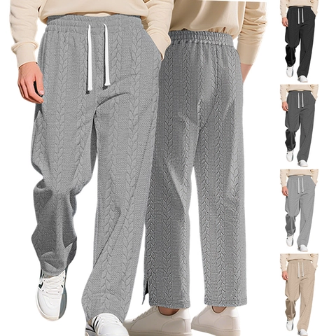 Pantaloni Casual Uomo Texture Jacquard Trecce Coulisse Vita Elastica Gamba Dritta Spacco Laterale Jogging