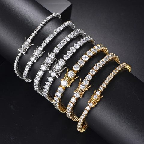 Hip Hop Koper Zirconia Tennis Armband Voor Mannen Vrouwen Iced Out Ronde Snee Witte Zirconia Schakelketting Armband Sieraden Cadeau