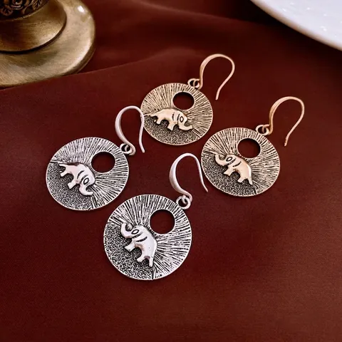 Orecchini Pendenti Rilievo Elefante Lega Rame Tondi Vintage Gioielli Stile Bohemien Etnico Per Donne