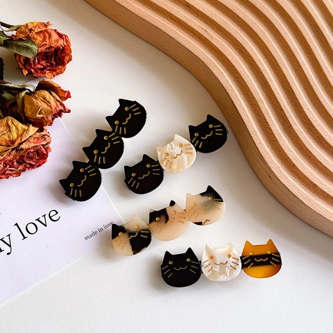 Cute Cat Hair Clip Three Cats Acetate Fiber Side Bangs Clip For Women French Retro Animal Shape Hairpin