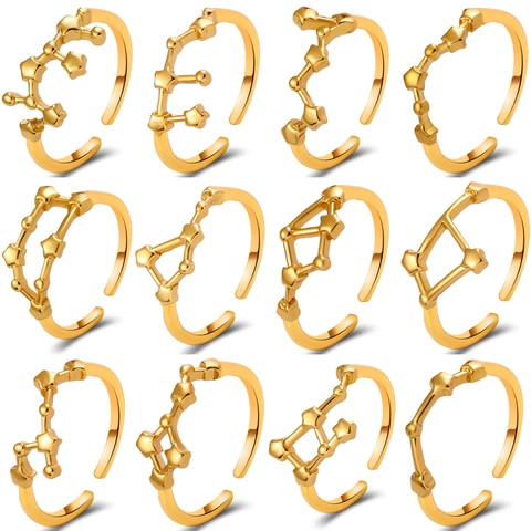Vintage Legierung Strass Zwölf Tierkreiszeichen Offener Einstellbarer Ring Mode Finger Schmuck Geschenk Für Damen Freundin
