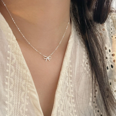 Bowknot Pendant Necklace 925 Sterling Silver Elegant Simple Clavicle Chain Jewelry For Women