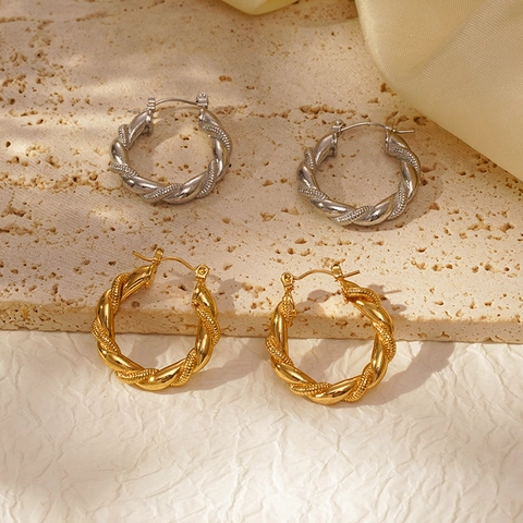 Pendientes De Aro Retorcidos Acero Inoxidable Chapado En Oro De 18K Geométricos Trenzados Joyas De Moda Para Mujer