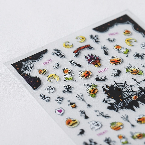 Halloween Nagelaufkleber Ultradünne Selbstklebende Abziehbilder Kürbis Geist Fledermaus Schloss Festliche DIY Maniküre Dekoration