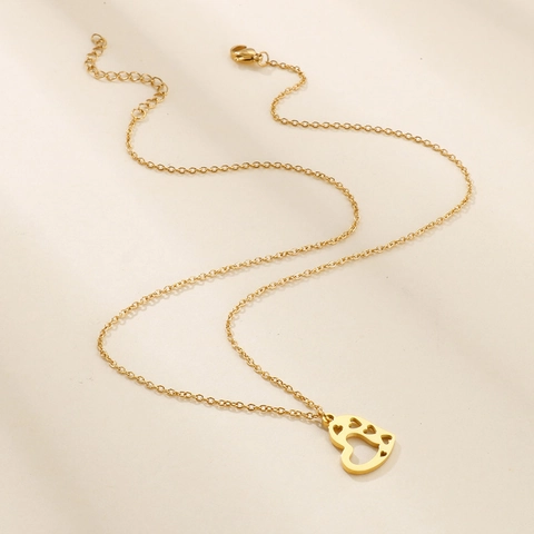 Conjunto De Collar Y Pendientes De Corazón Hueco Joyería De Acero Inoxidable Chapado En Oro Regalo De Moda Para Mujeres