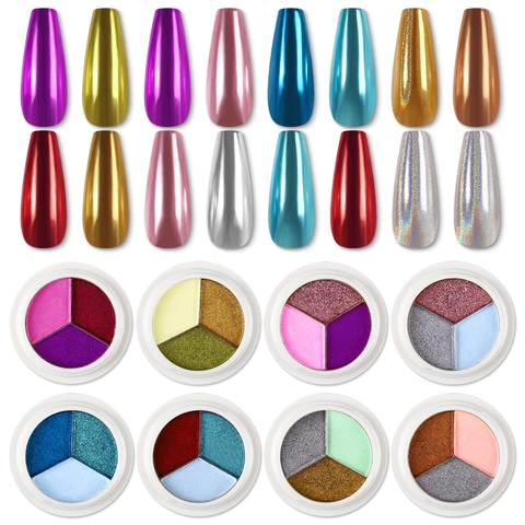 Solid Multi Color Magic Mirror Powder Nail Art Metallic Chrome Effect Laser Holographic Pigment Professional Decoration