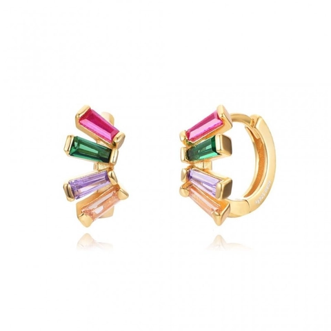 Pendientes Huggie Hoop De Circonita Arcoíris Con 925 Sterling Silver Earring Post Bañado En Oro Moda Geométrica Mujer