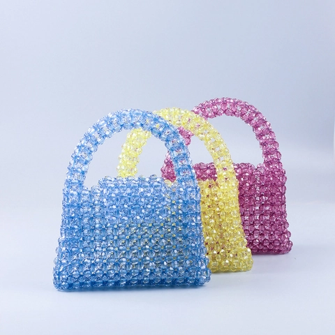 Handgefertigte Perlenhandtasche Acryl Facettierte Transparente Perlen Klappe Trapez Tasche Street Style Sommer Damen