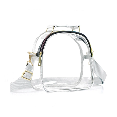 Transparente PVC Umhängetasche Mit Verstellbarem Schultergurt Stadion Zugelassene Mode Handtasche Für Damen Goldene Hardware