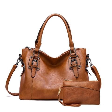 Vintage Women Litchi Texture PU Leather Tote Bag Large Capacity Handbag Shoulder Crossbody Bag With Adjustable Strap