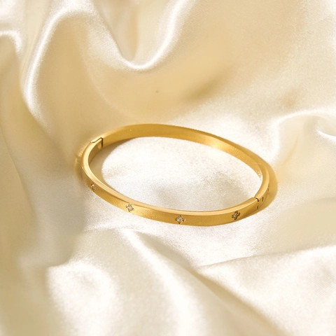 Bracciale Rigido Con Stella Incastonata In Acciaio Inossidabile Placcato Oro Design Minimalista Gioielli Di Moda Per Donna