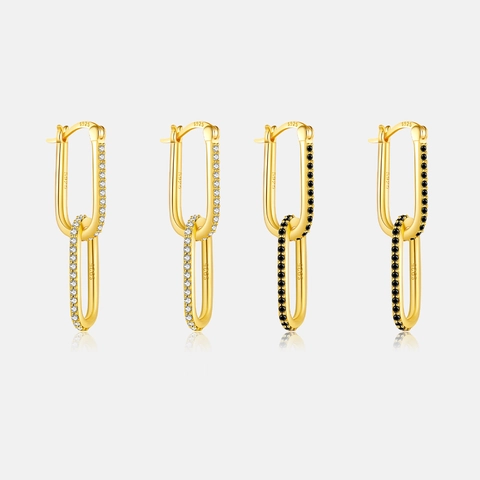 Geometric Double Circle Link Ear Studs 925 Sterling Silver Earring Post Gold Plated Black White Zirconia Fashion Jewelry