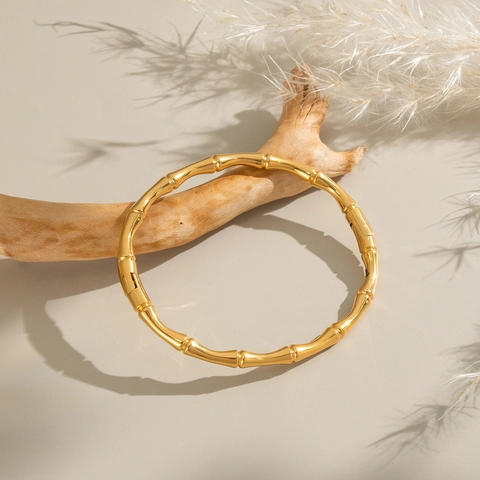 Minimalistischer Bambus Gelenk Armreif Edelstahl Vergoldet Wasserdicht Hypoallergen Eleganter Schmuck Für Damen