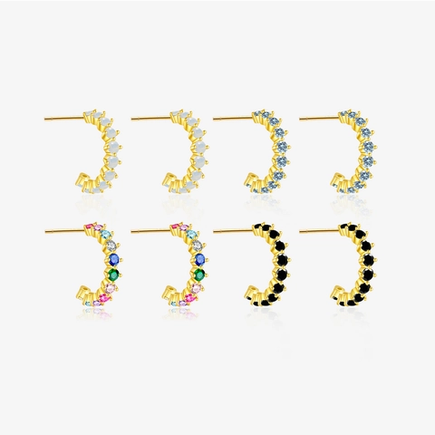 S925 Sterling Silver Pave Zirconia Hoop Earrings For Women Exquisite Multi Color C Shape Small Circle Earrings Wedding Jewelry