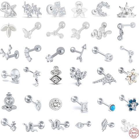925 Sterling Silver Piercing Stud Earrings For Women Individual Trend Zirconia Flower Star Snake Helix Ear Bone Nail Jewelry