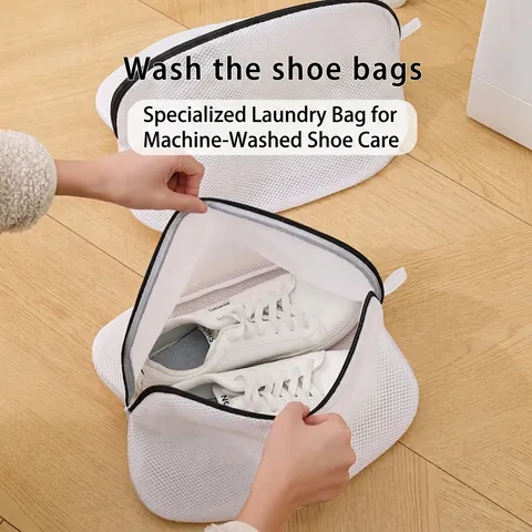 Shoe Washing Bag Polyester Mesh Zippered Laundry Bag Machine Wash Protective Net For Sneakers Travel Storage Case